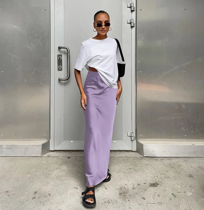 Elegant Satin Black Trumpet Skirts Fashion Slim High Waist Skirts Women Female Solid Office Long Skirt Spring Summer