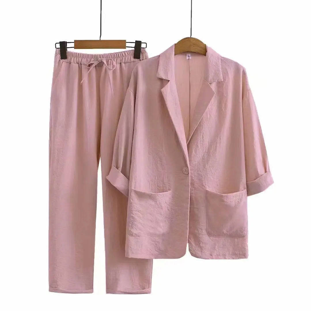 Women’s Linen Set – Cotton Pants + Elegant Blouse