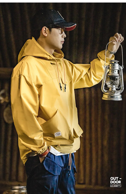 Maden Casual Outdoor Multi-pocket Hooded Men's Jackets Spring Fall Loose Windbreak Parka Ginger Climbing Outerwear Track Jacket