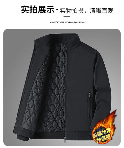 Winter Men's Fleece Warm Jackets Bomber Fashion Parkas Outerwear Coats Men Casual Windbreaker Jacket Classic Solid Thermal Coat