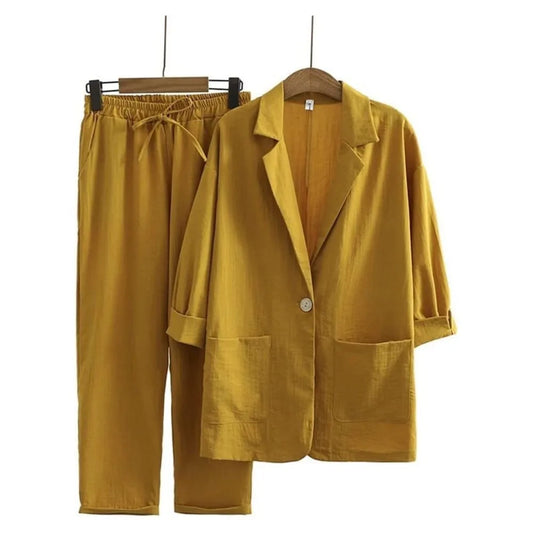 Women’s Linen Set – Cotton Pants + Elegant Blouse