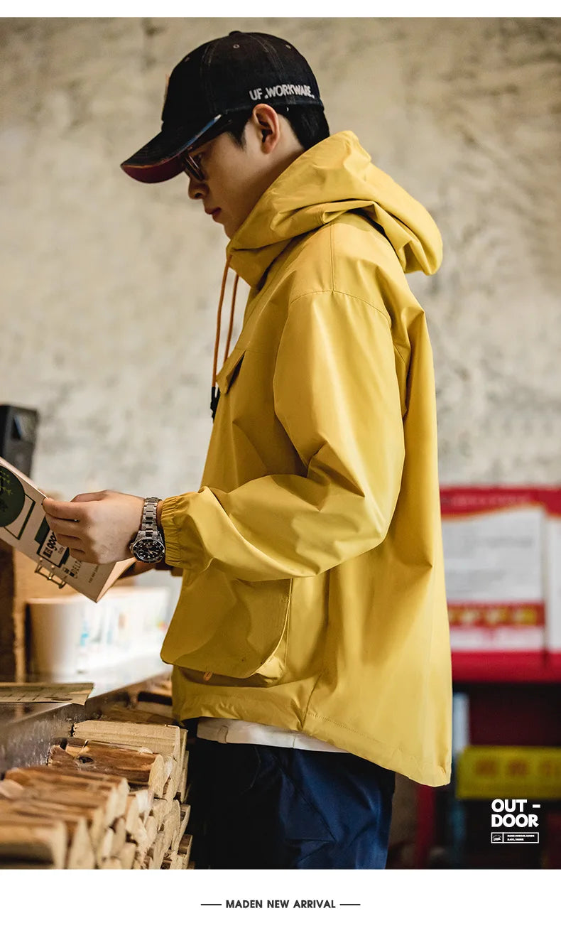 Maden Casual Outdoor Multi-pocket Hooded Men's Jackets Spring Fall Loose Windbreak Parka Ginger Climbing Outerwear Track Jacket