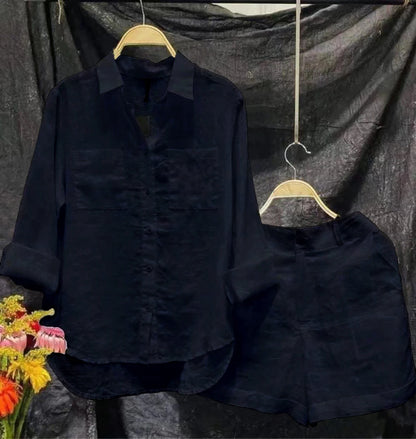 Elegant Women's Set – Long Sleeve White Shirt + Free Shorts