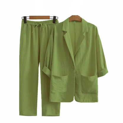 Women’s Linen Set – Cotton Pants + Elegant Blouse