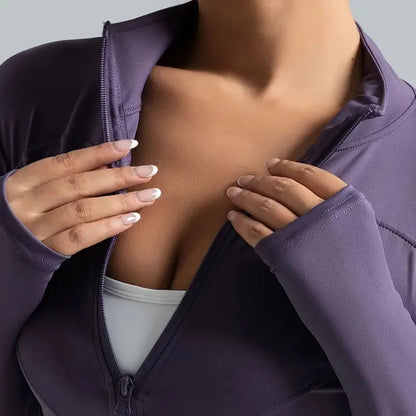 Women's Lightweight Zip-Up Running Jacket, Quick-Drying Long Sleeve Yoga Top for Fall/Winter Outdoor Activities Yoga Sportwear