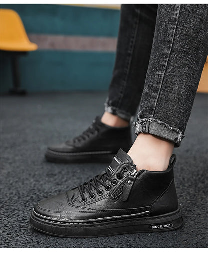 Men's boots autumn and winter new warm plush outdoor casual boots work boots fashion versatile soft soled comfort leather boots