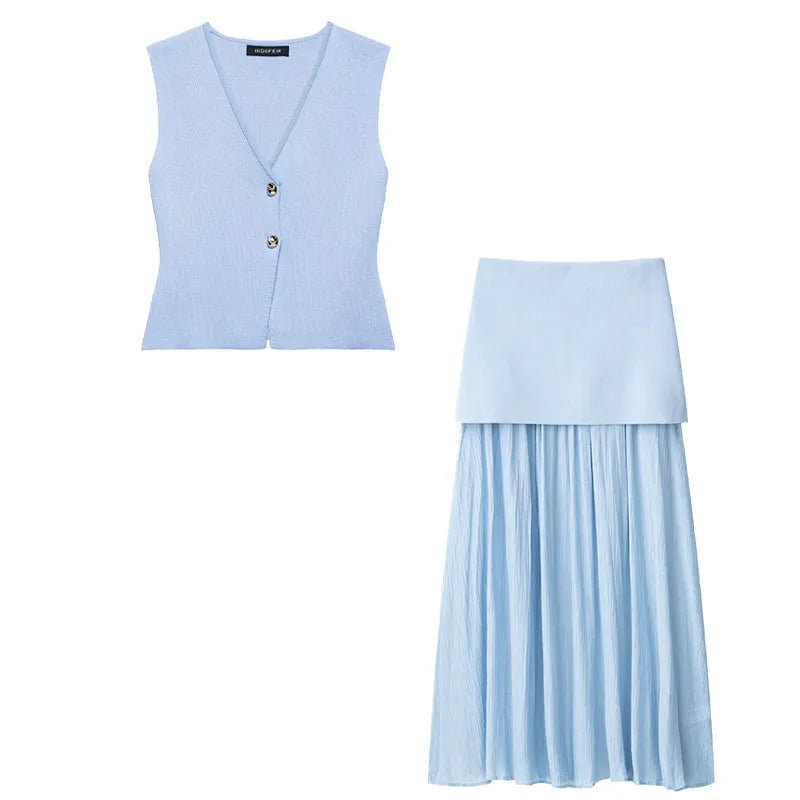 Modern Women's Set - Blouse + Long Skirt with High Waist Zipper