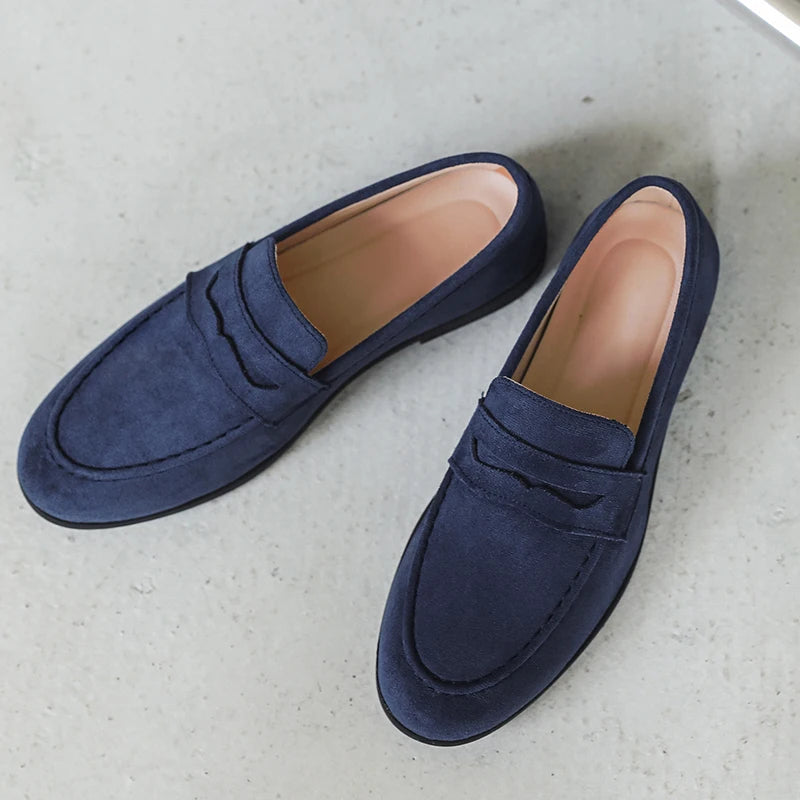 Summer Men's Suede Leather Flat Designer Loafers Comfy Outdoor Walking Shoes British Style All-match Non-slip Driving Boat Shoes