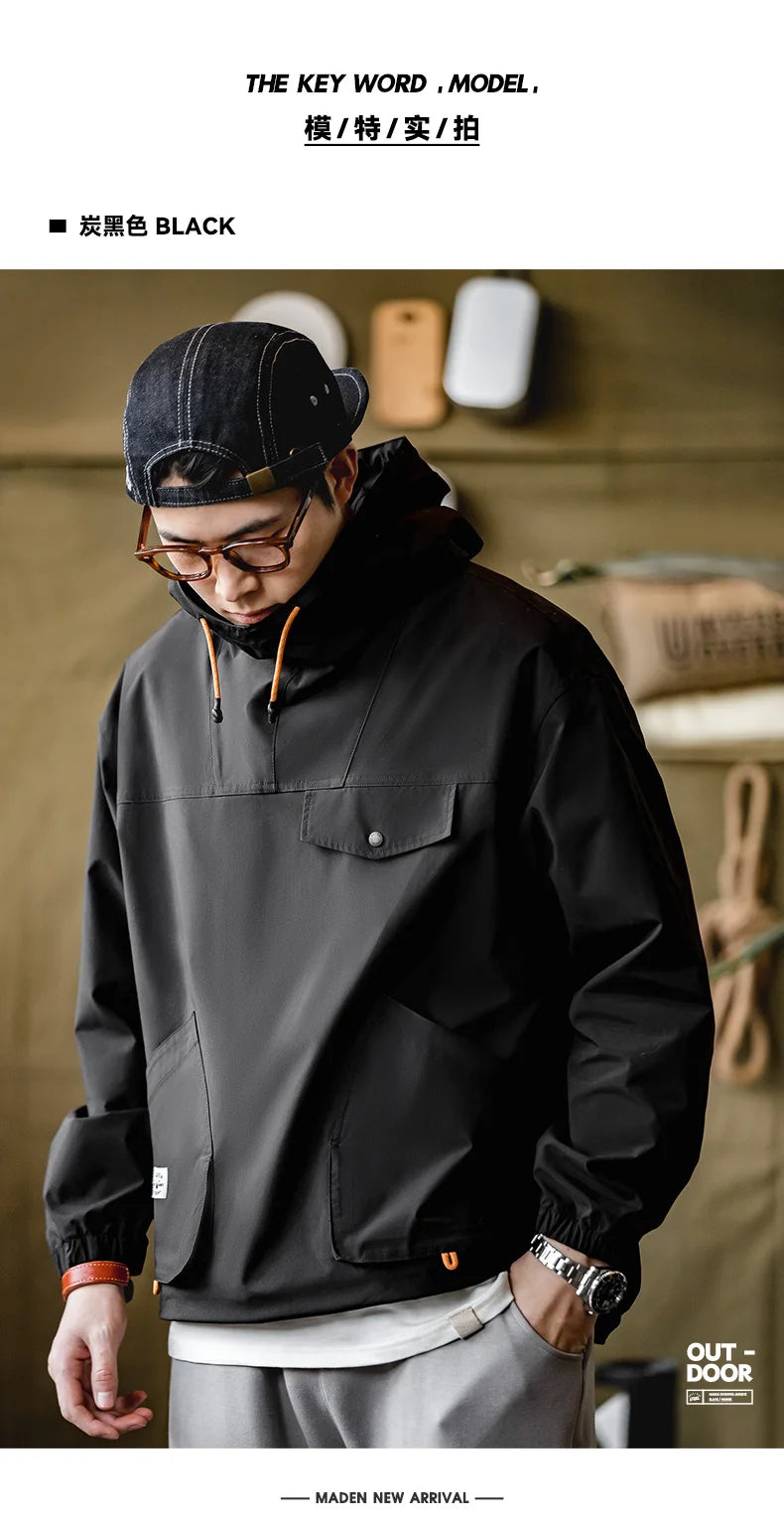 Maden Casual Outdoor Multi-pocket Hooded Men's Jackets Spring Fall Loose Windbreak Parka Ginger Climbing Outerwear Track Jacket