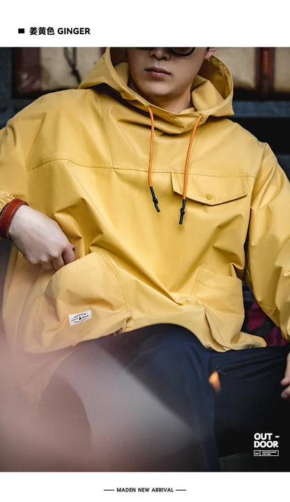 Maden Casual Outdoor Multi-pocket Hooded Men's Jackets Spring Fall Loose Windbreak Parka Ginger Climbing Outerwear Track Jacket